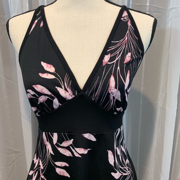 Summer top. Black w/ pink flowers. Razor back. M - Picture 3 of 5